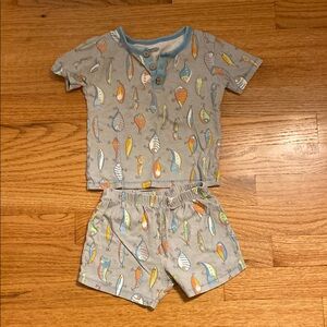 Mud Pie Gray and Blue Pajama Set with Fishing Lures Design - Toddler Boy’s